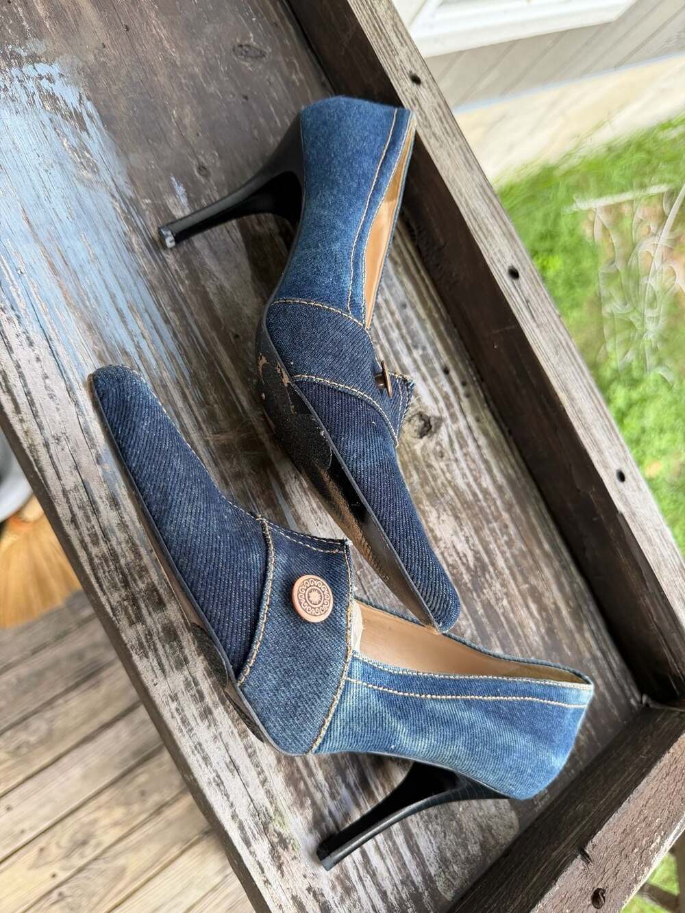 Gianni Bini Vintage Y2K Denim Pointed Toe Stiletto Heels - Picture 4 of 8